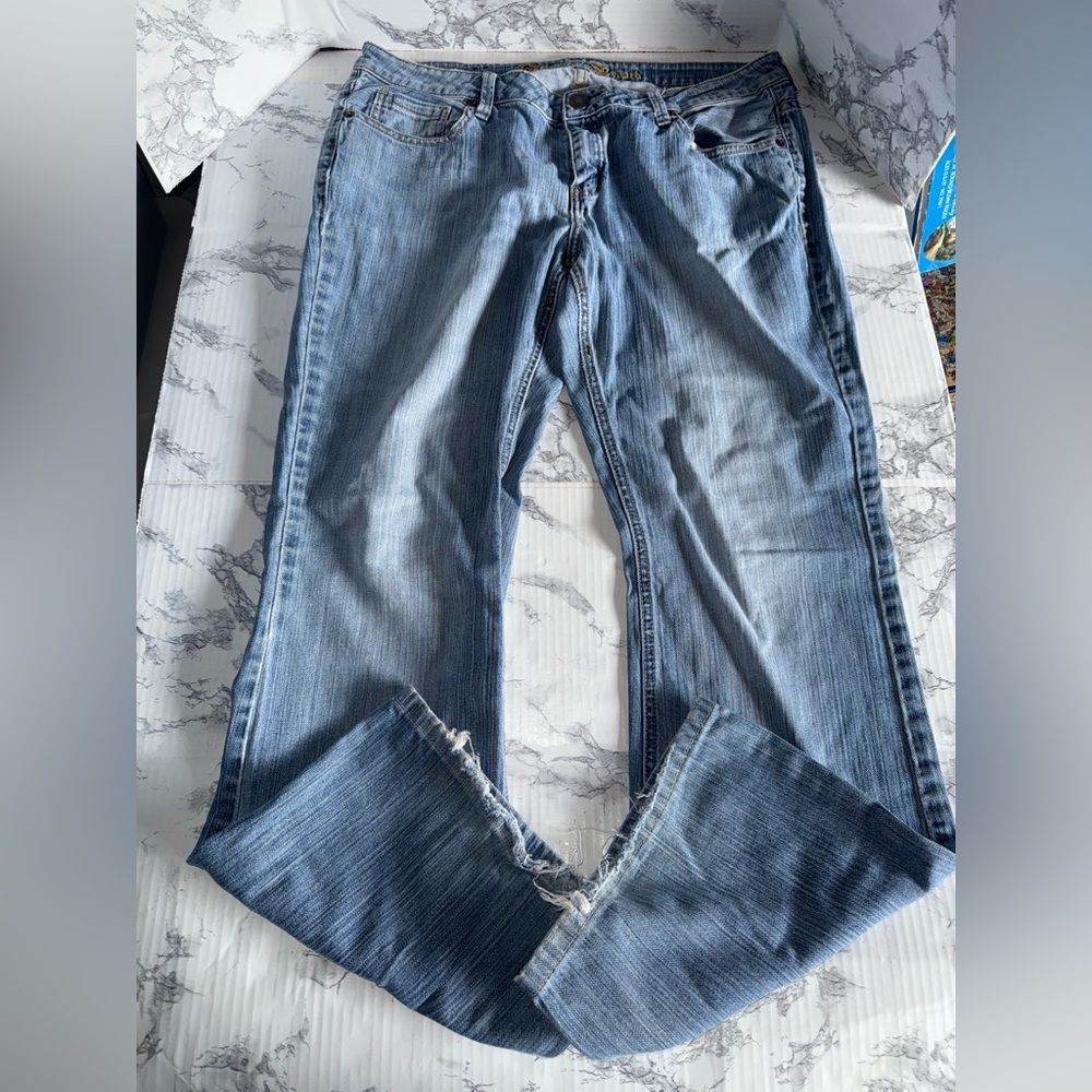 Jimmy'z Brand Women’s Jeans Size 14L  Bootcut Blue Denim Pants Distressed